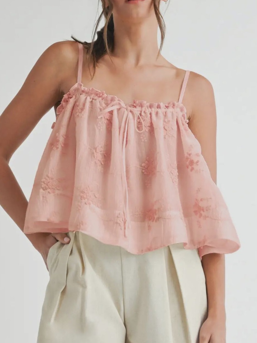 CASSIE EMBROIDERED TOP Spaghetti-Strap Cami